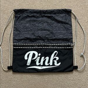 Victorias Secret Pink Waterproof Black Drawstring Bag
